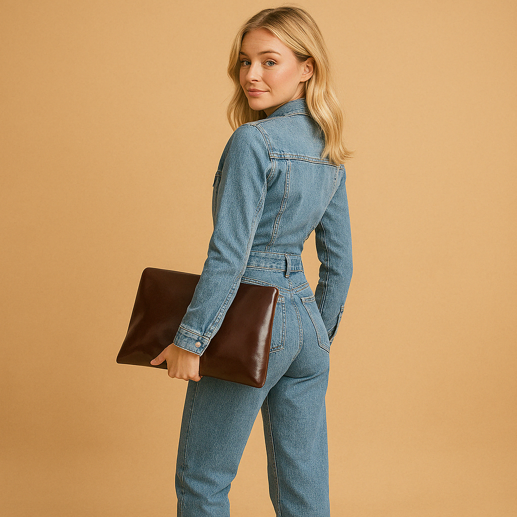 Women’s casual denim jumpsuit with straight-leg fit and long sleeves, perfect for everyday wear, work, and seasonal versatility.