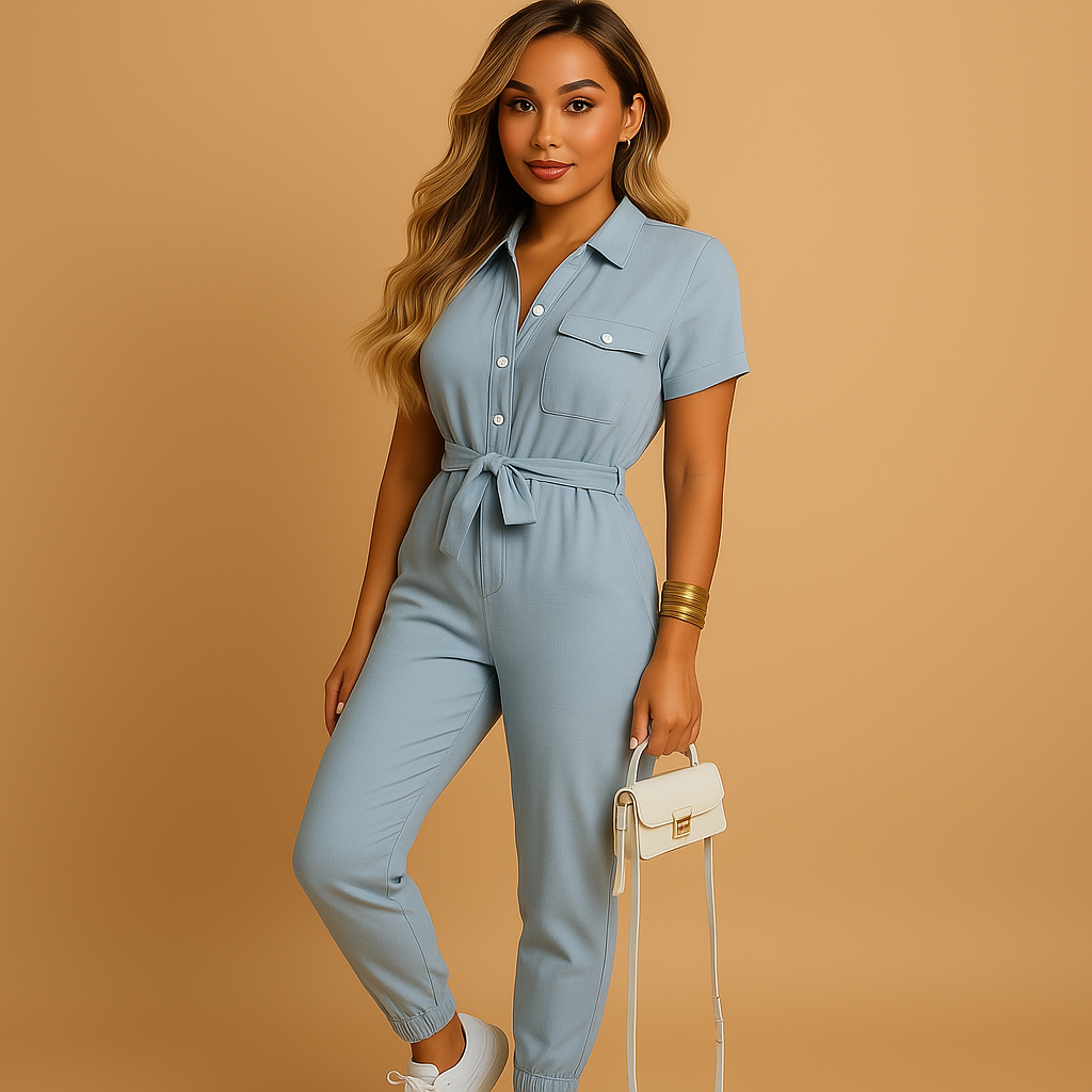 Women’s tailored jumpsuit with flattering silhouette and button closure, ideal for work, social events, and elegant evenings.