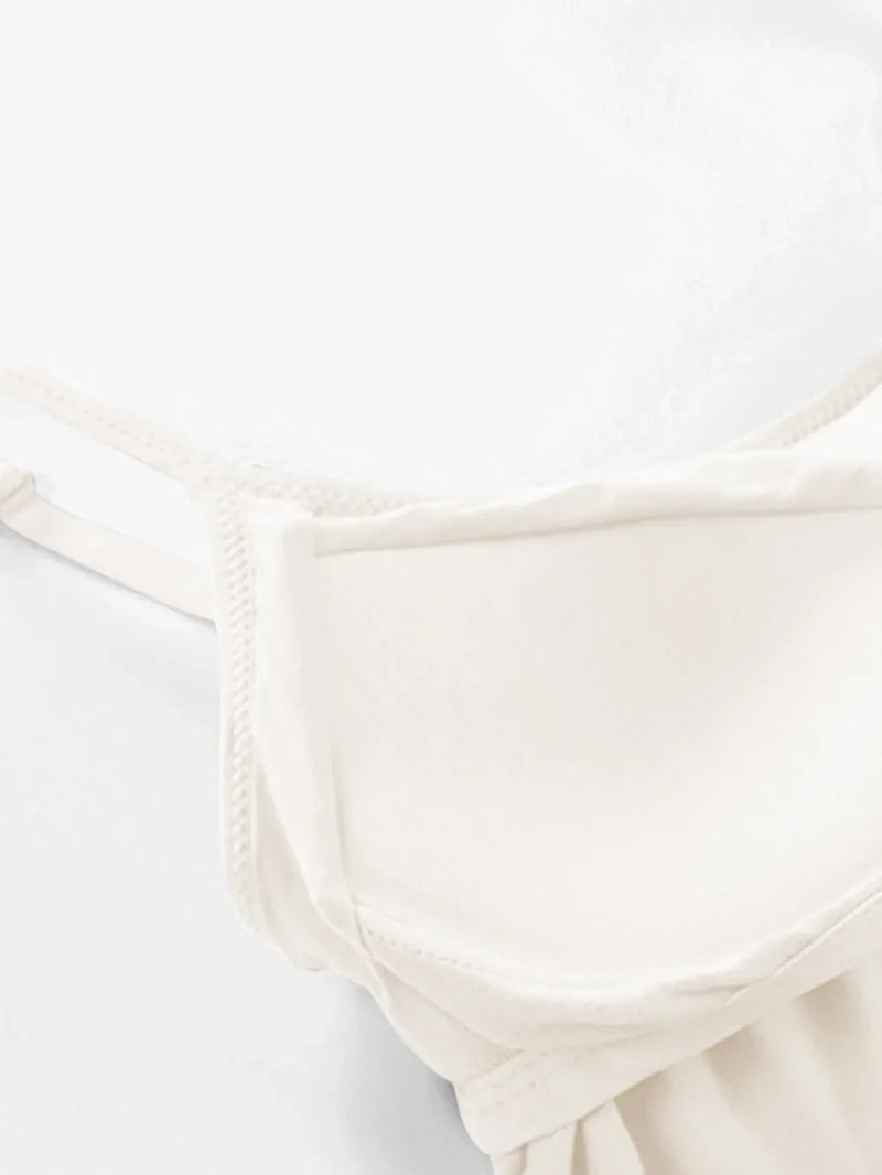 Built-In Bra Cami Top for Women with Scoop Neck and Adjustable Straps in Ivory, chest pad detail