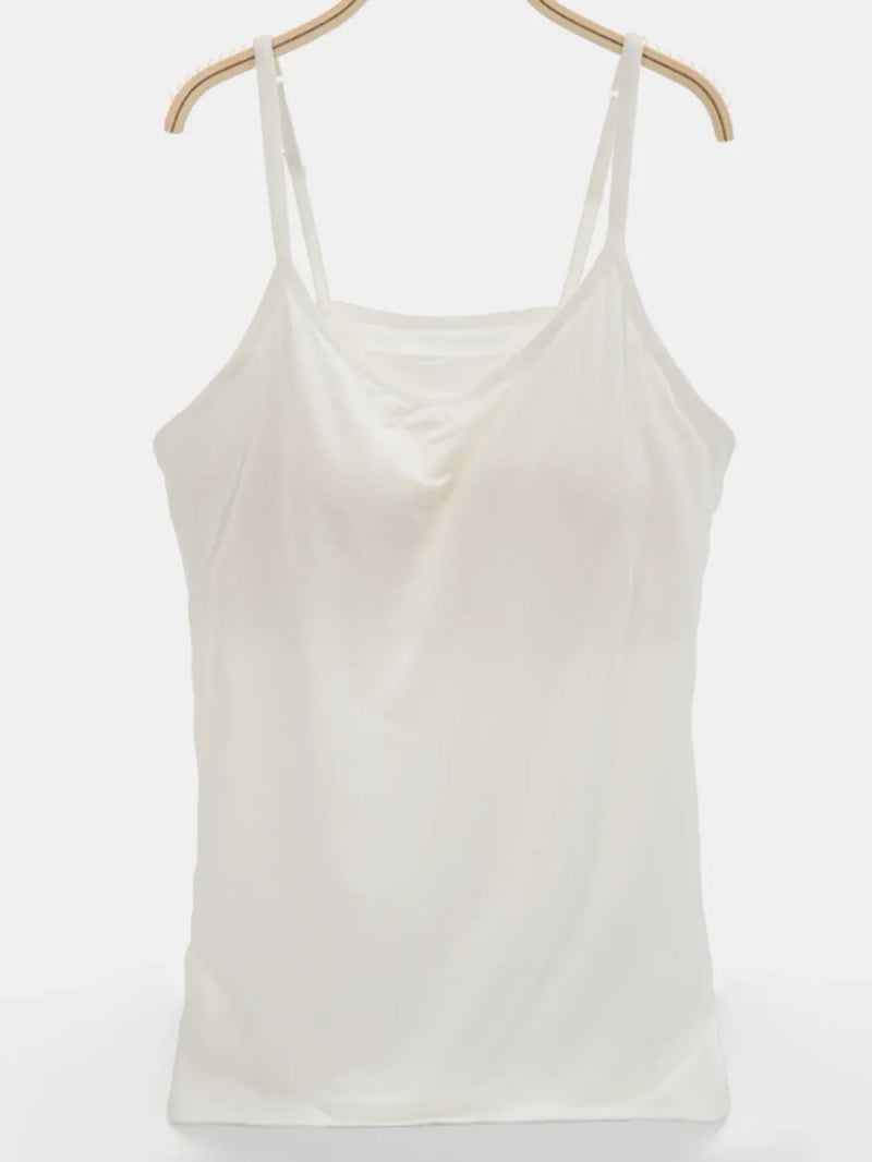 Built-In Bra Cami Top for Women with Scoop Neck and Adjustable Straps in Ivory, front view