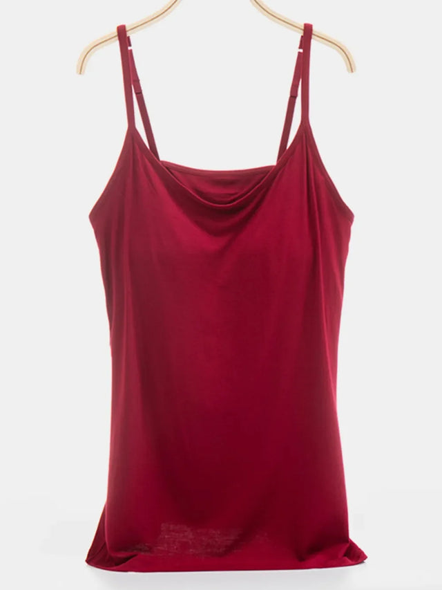 Built-In Bra Cami Top for Women with Scoop Neck and Adjustable Straps in Wine, front view