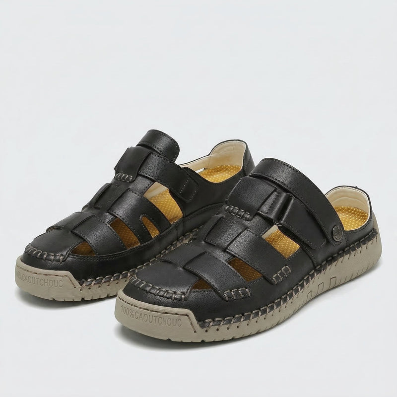 Closed Toe Fisherman Sandals for Women with Adjustable Strap in Black, pair view