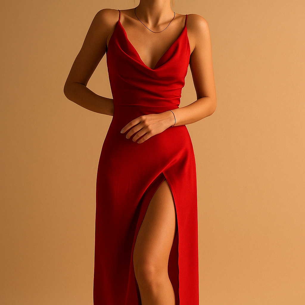 Elegant women’s maxi dress with a flowing fit and V-neckline, perfect for weddings, galas, and other formal occasions.