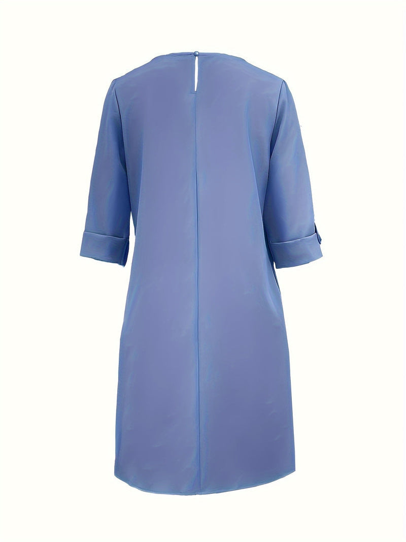 Linen Shift Dress for Women with 3/4 Sleeves and Side Pockets, fabric close-up