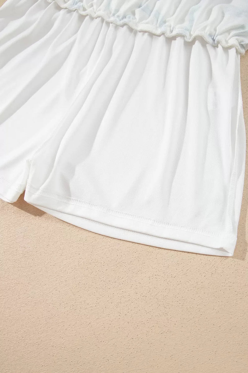 Floral Skirt and Top Set for Women with Boxy Sweatshirt and Skort in White, inner shorts detail