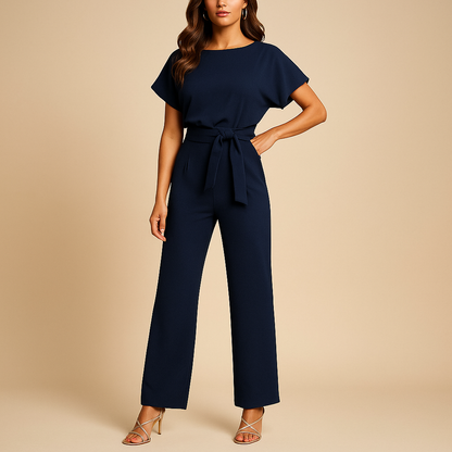 Women’s high-waist jumpsuit with lace-up detail, tailored fit, and soft draping fabric. Perfect for work, events, and casual-chic outfits.