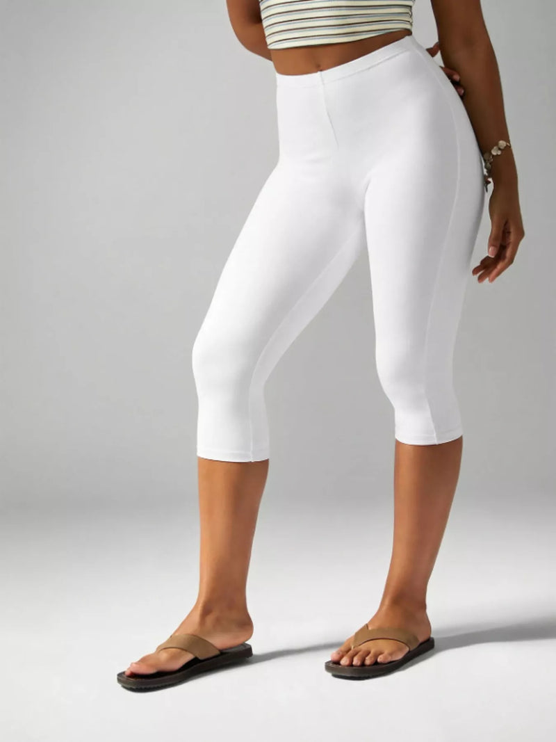 High Waisted Capri Leggings for Women with Soft Stretch Fabric in White, side view