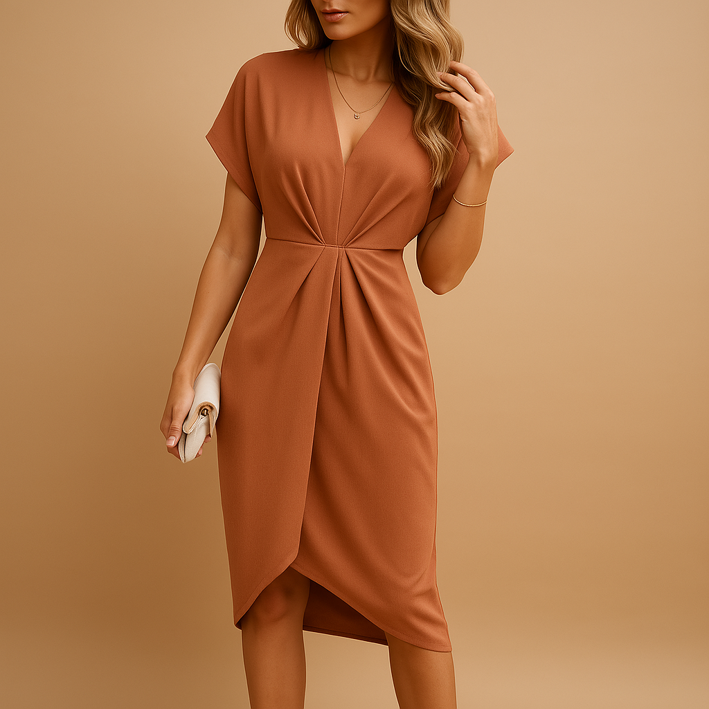 Women’s midi wrap dress with an elegant and timeless design, perfect for work, formal events, and casual outings.