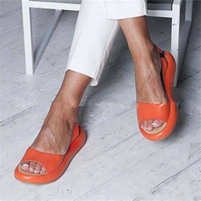 Open Toe Platform Sandals for Women with Slingback Strap and Cushion Sole in Orange, side view