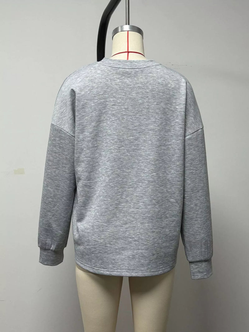 Quarter Zip Sweatshirt for Women with Drop Shoulders and Ring Zip Pull in Gray, mannequin back view