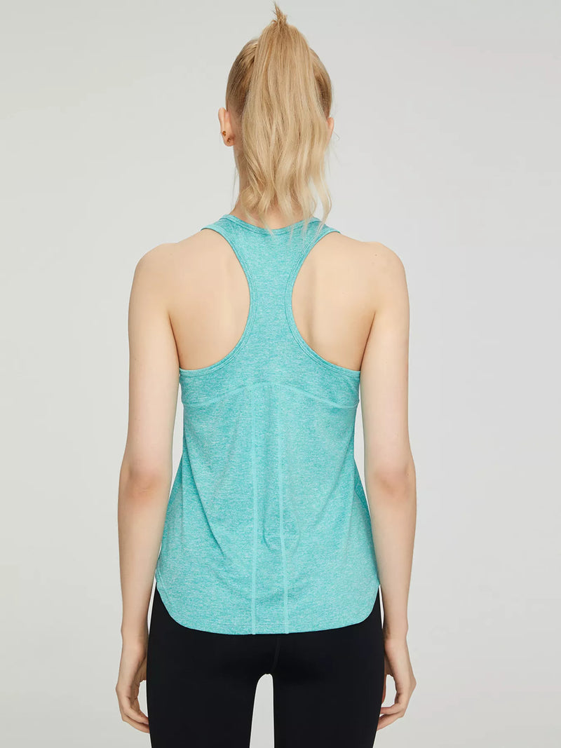 Racerback Active Tank for Women with V-Neck and Quick Dry Fabric in Aqua, back view