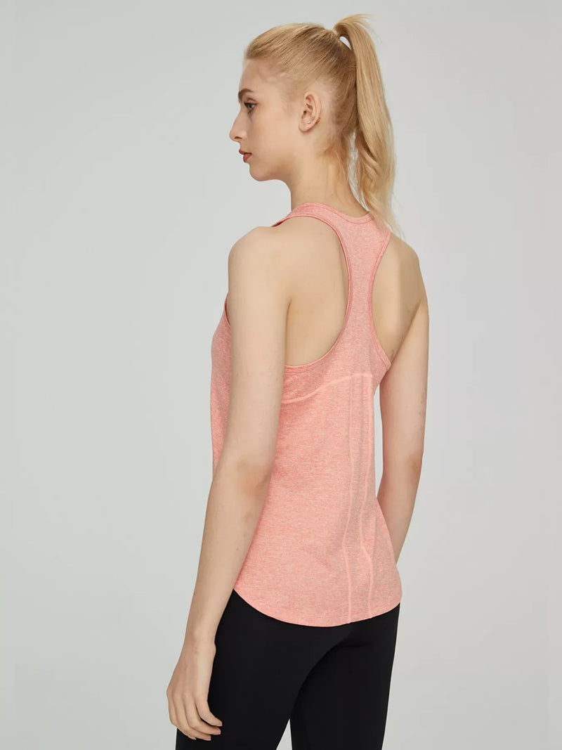 Racerback Active Tank for Women with V-Neck and Quick Dry Fabric in Coral, back side view