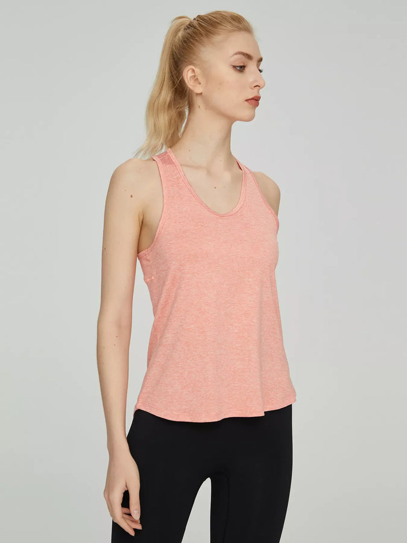 Racerback Active Tank for Women with V-Neck and Quick Dry Fabric in Coral, front view