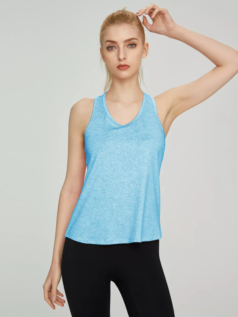Racerback Active Tank for Women with V-Neck and Quick Dry Fabric in Sky Blue, front view