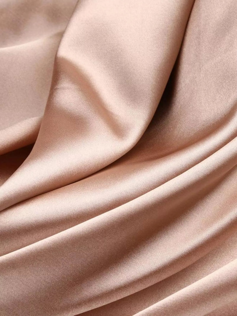 Satin Maxi Dress for Women with High Slit and Spaghetti Straps in Champagne, fabric close-up