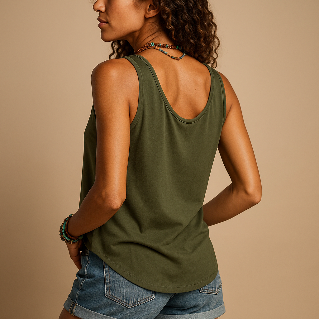 Women’s sleeveless V-neck summer top with relaxed fit and pockets, available in vibrant colors, perfect for casual and warm-weather outfits.