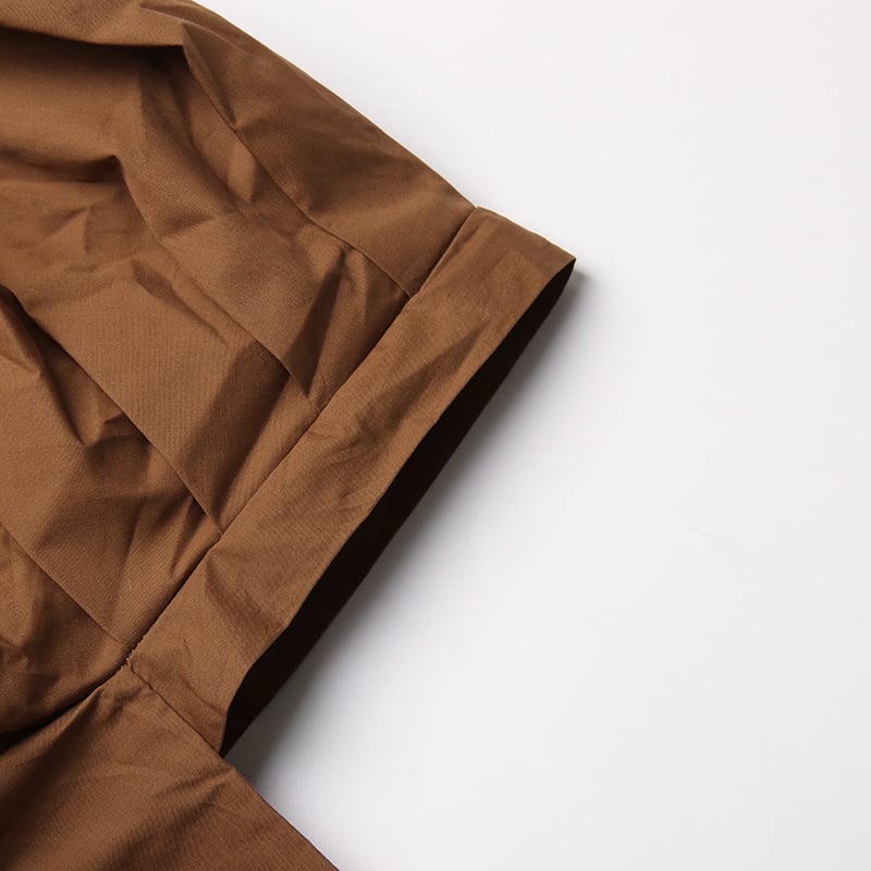 Square Neck Puff Sleeve Crop Top for Women with Zip Closure in Brown, sleeve hem detail