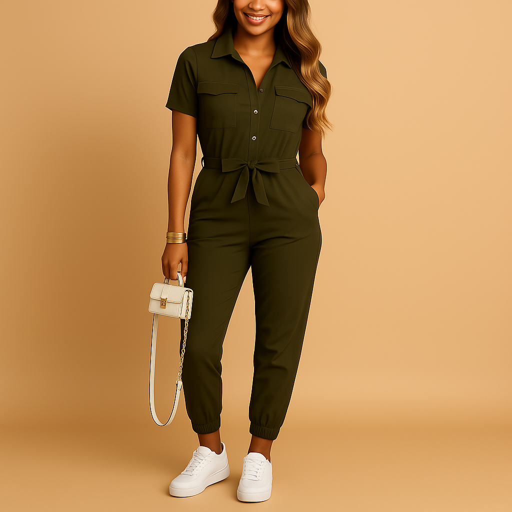 Women’s tailored jumpsuit with flattering silhouette and button closure, ideal for work, social events, and elegant evenings.