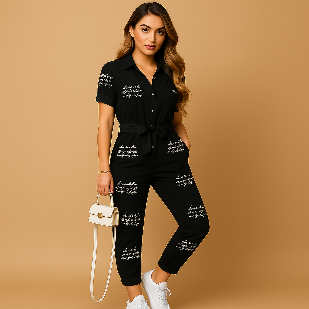 Women’s tailored jumpsuit with flattering silhouette and button closure, ideal for work, social events, and elegant evenings.