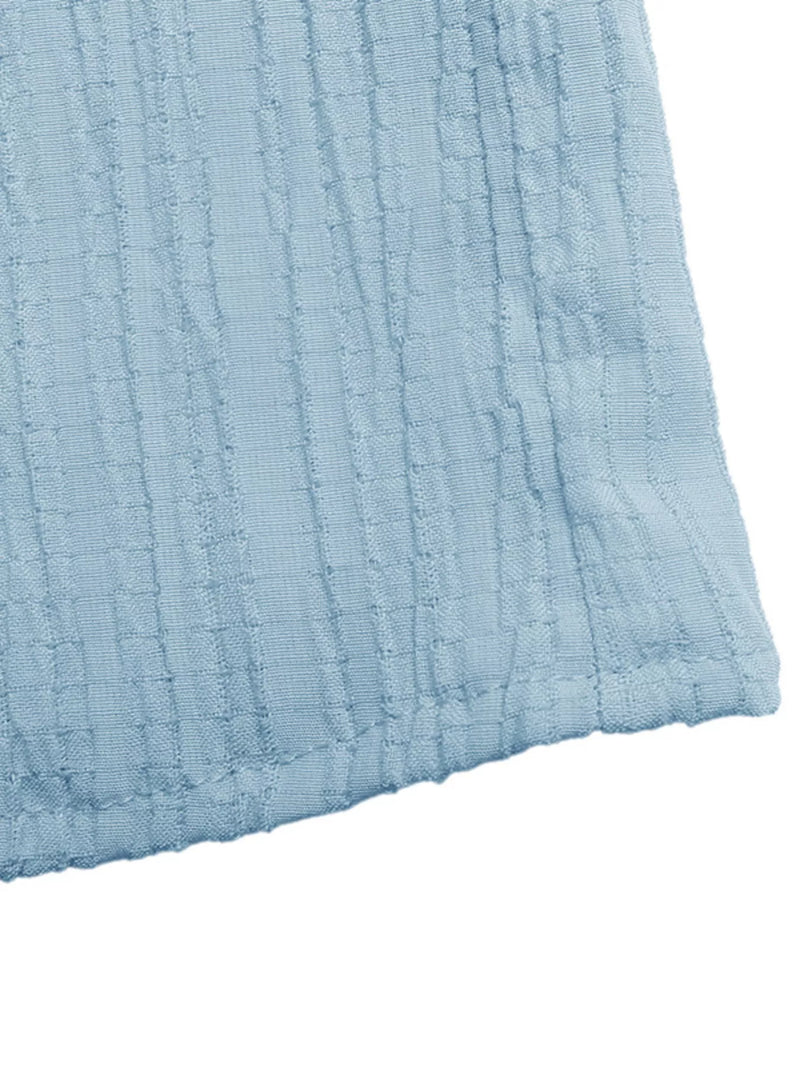 Textured Tiered Maxi Skirt for Women with Smocked High Waist in Light Blue, hem detail