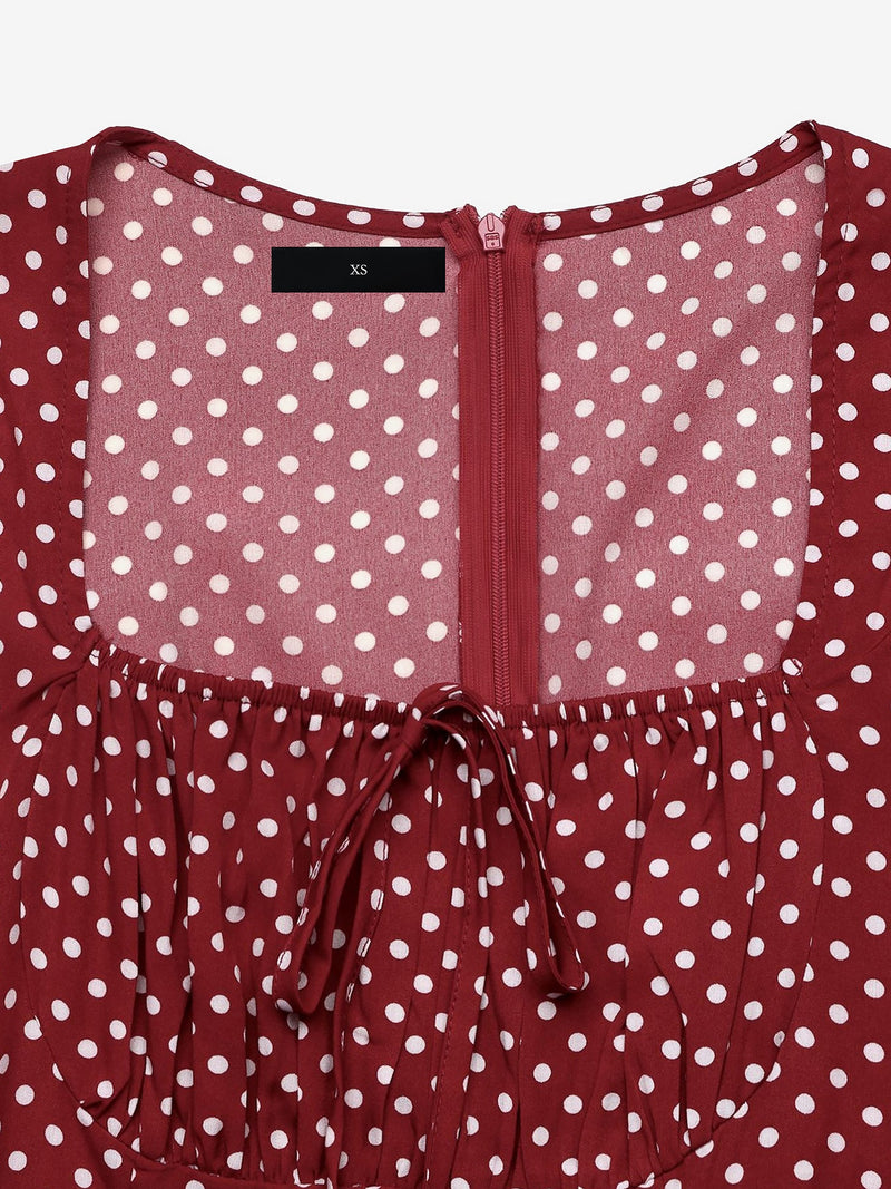 Long Sleeve Maxi Dress for Women with Square Neck and Polka Dot Print, detail view