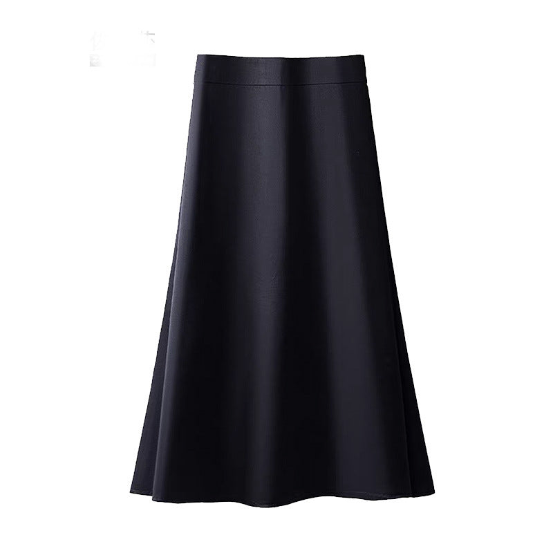 Women's Casual A-Line Satin-Feel Midi Skirt in Black, front view