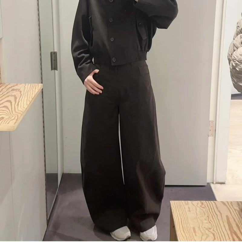 Women's Deconstructed Arc Straight Leg Pants in Dark Brown, front view