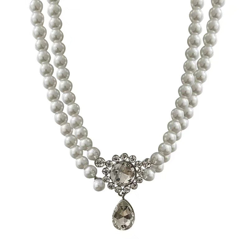 Women's Double-Layer Water Drop Pearl Choker Necklace in One Color, detail
