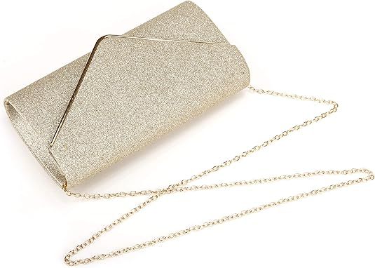 Women's Glitter V-Shaped Chain Strap Clutch Bag in Gold, side view