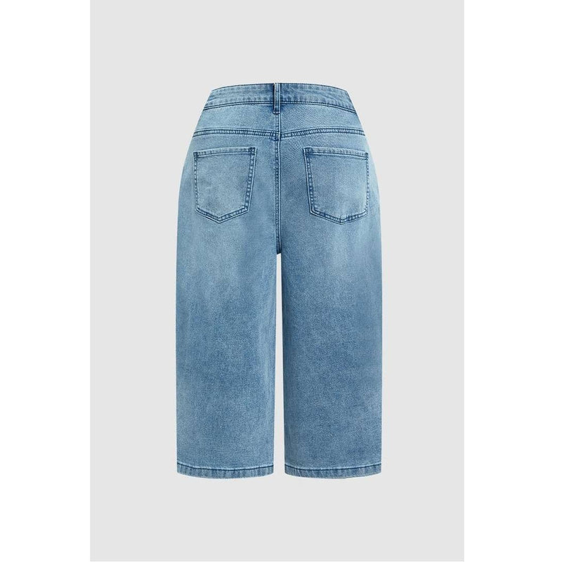 Women's High-Waist Straight-Leg Capri Jeans in Blue, back view