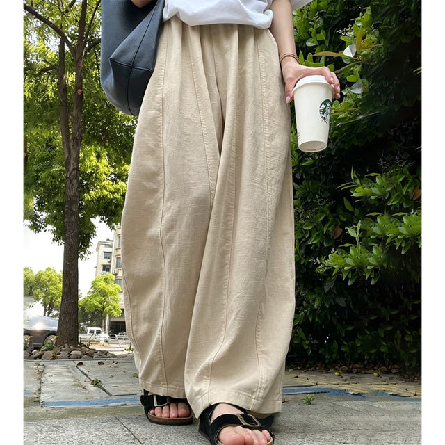 Women's High Waisted Drapey Wide Leg Pants in Apricot - Petite, front view