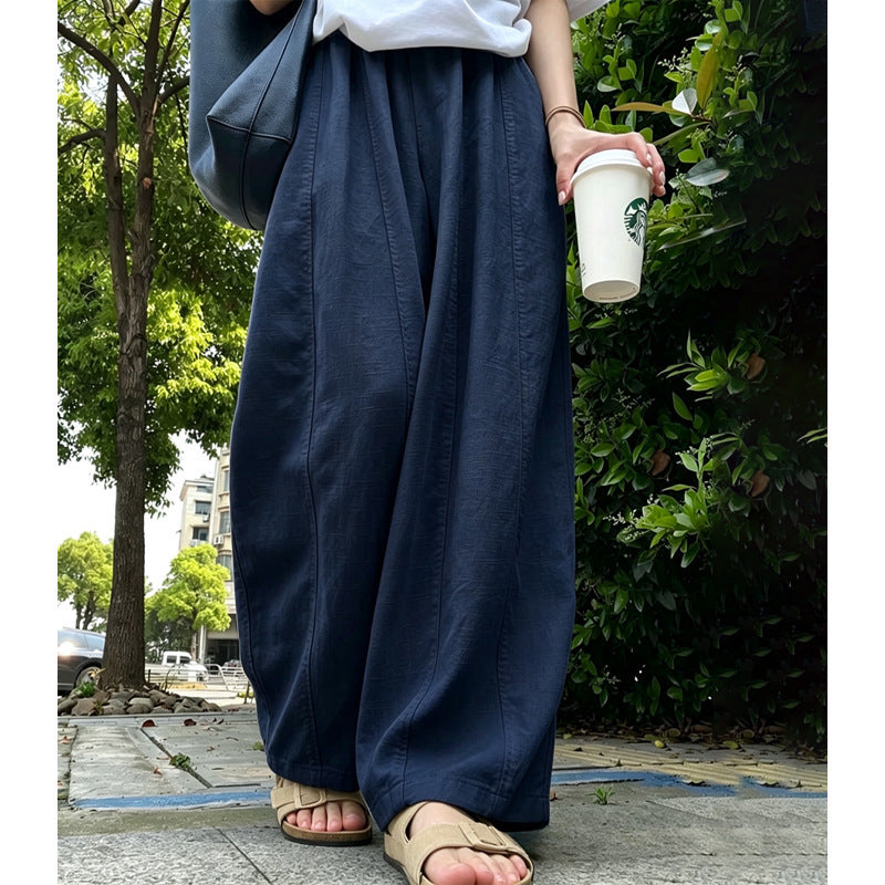 Women's High Waisted Drapey Wide Leg Pants in Navy - Petite, front view