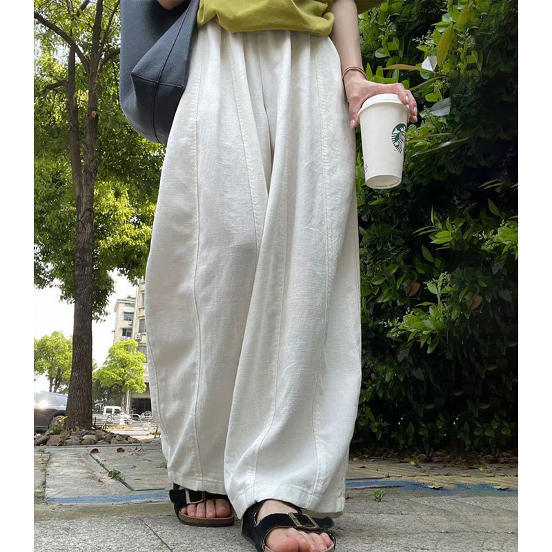 Women's High Waisted Drapey Wide Leg Pants in Off-White - Petite, front view