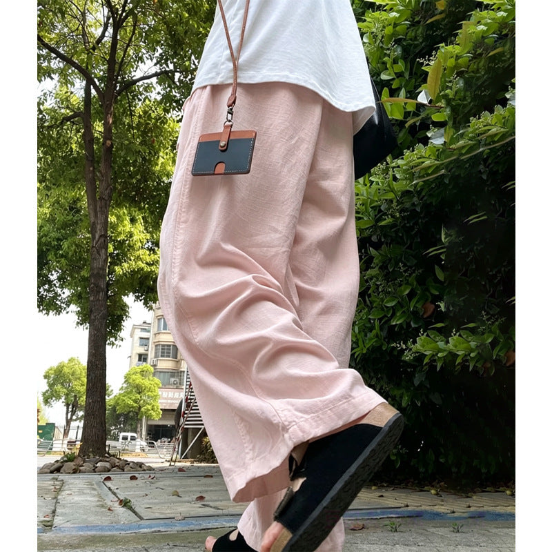 Women's High Waisted Drapey Wide Leg Pants in Pink - Petite, side view