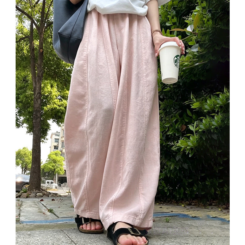 Women's High Waisted Drapey Wide Leg Pants in Pink - Regular, front view