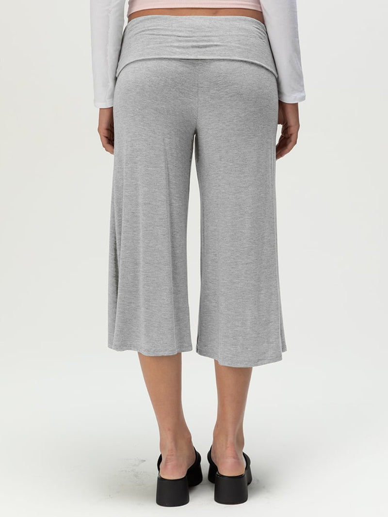 Women's Loose Fit Fold-Over Wide-Leg Capri Pants in Grey, back view