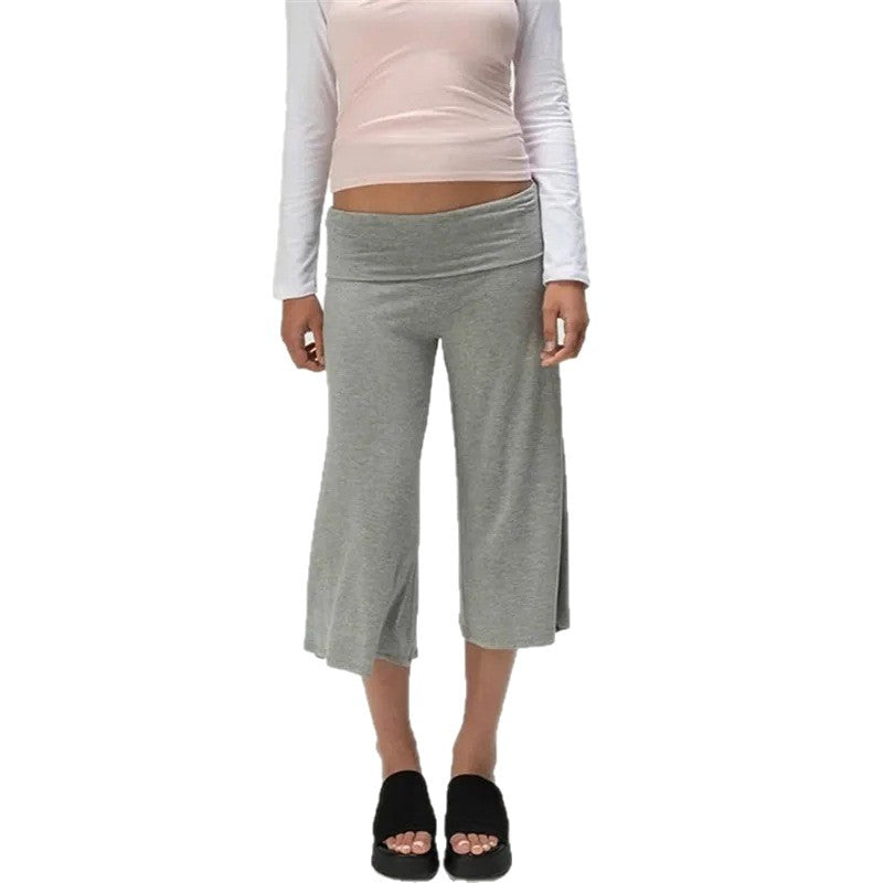 Women's Low-Rise Fold-Over Cropped Capri Pants in Grey, front view