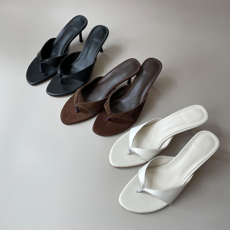 Women's Minimalist Round Toe Thong Heeled Sandals, product photo