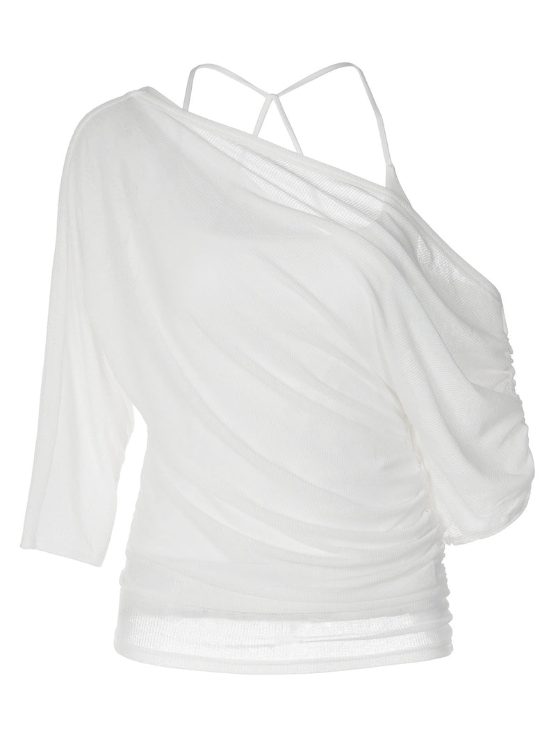 Women's One-Shoulder Cami Blouse Matching Set in Black, front view