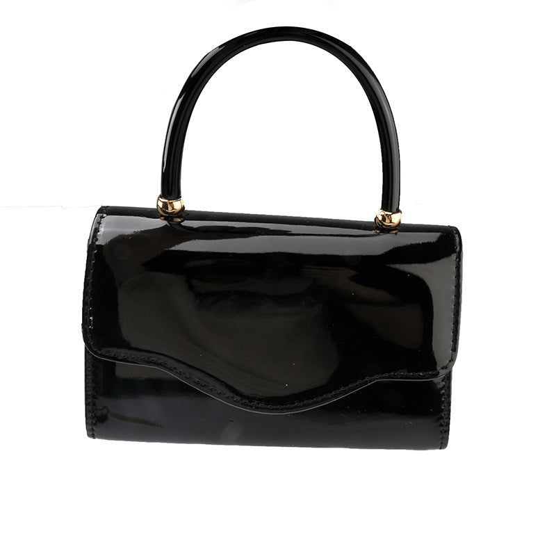 Women's Patent Finish Single Strap Evening Clutch Bag in Black, front view