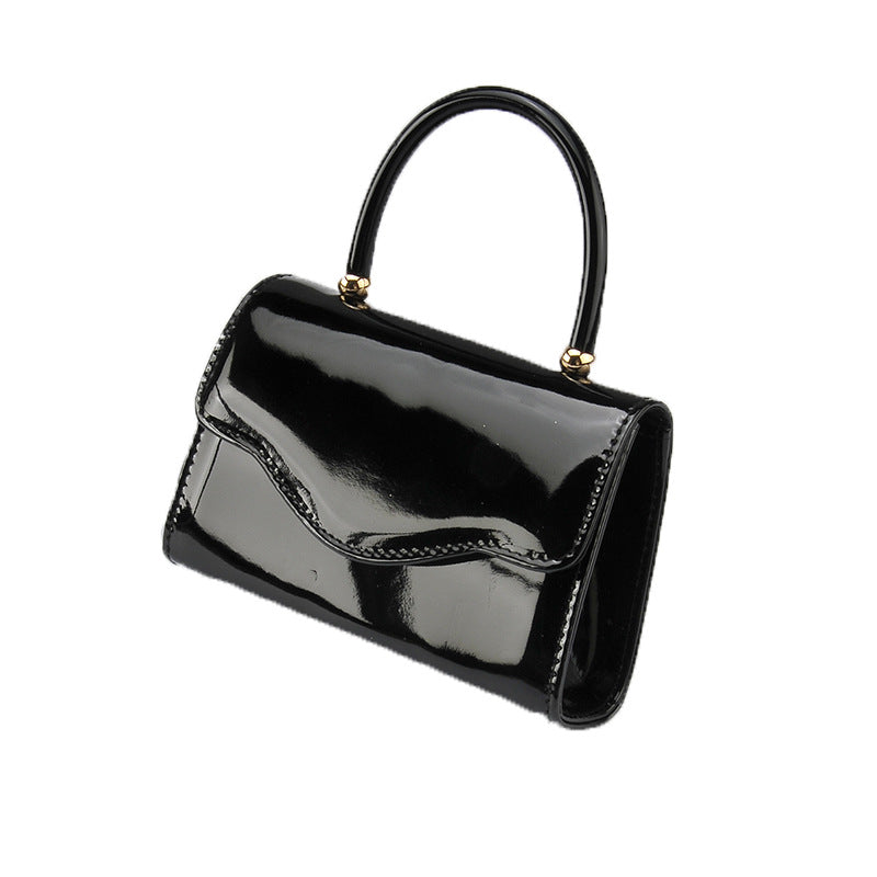 Women's Patent Finish Single Strap Evening Clutch Bag in Black, side view