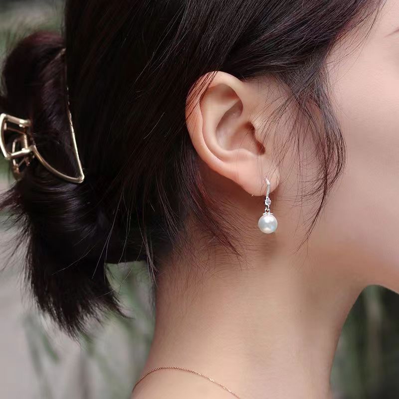 Women's Pearl Drop Hook Earrings in Pearl, side view