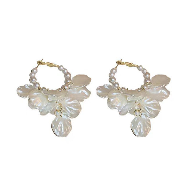 Women's Pearl Shell Tassel Statement Earrings in Ivory, front view