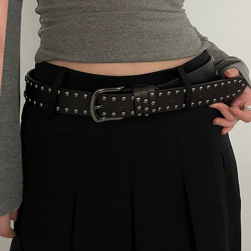Women's Punk Rivet Western Belt in Black, front view