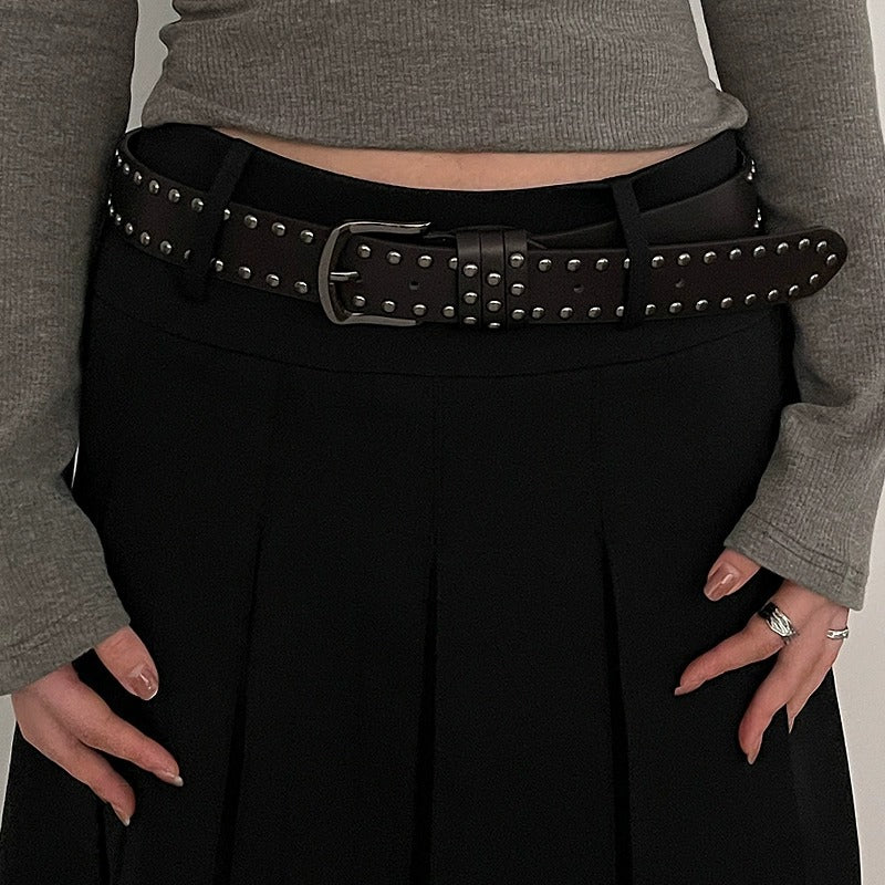 Women's Punk Rivet Western Belt in Coffee, front view