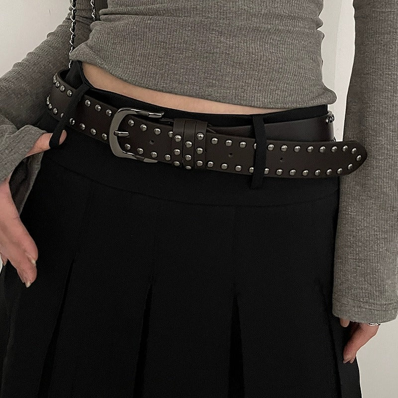 Women's Punk Rivet Western Belt in Coffee, front view