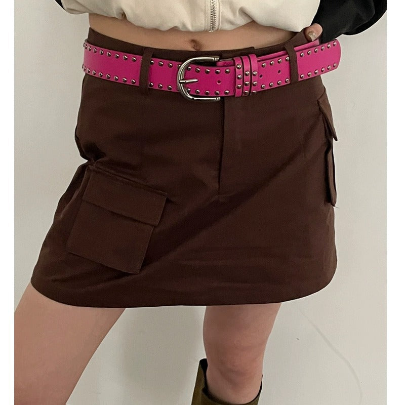Women's Punk Rivet Western Belt in Pink, front view