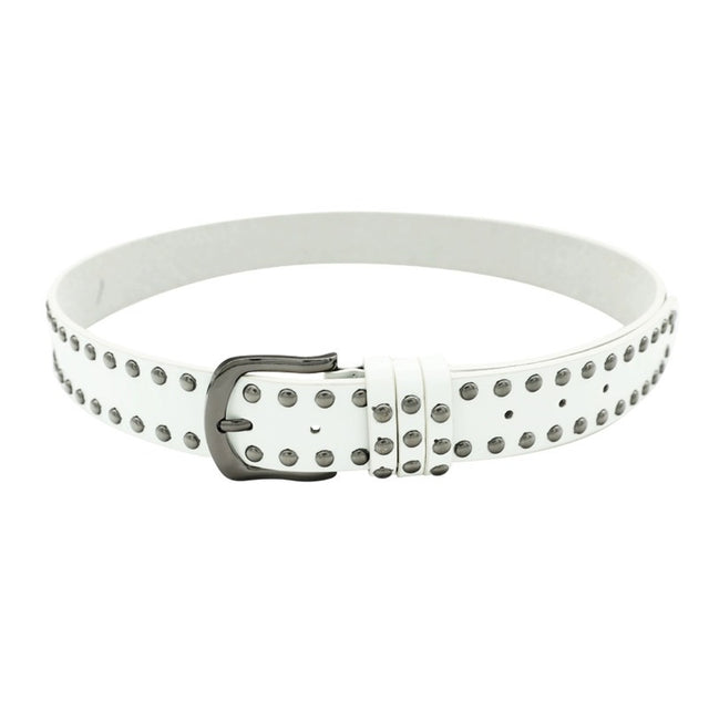 Women's Punk Rivet Western Belt in White, front view