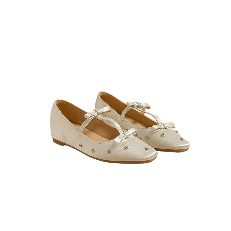Women's Rhinestone Square Toe Platform Mary Jane Shoes in Champagne, front view