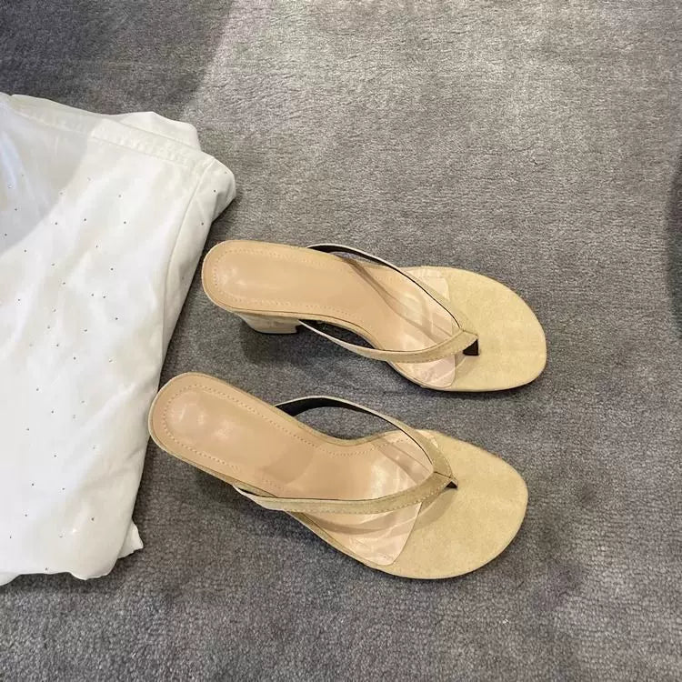 Women's Round Toe Non-Slip Thick Heeled Sandals in Apricot, side view